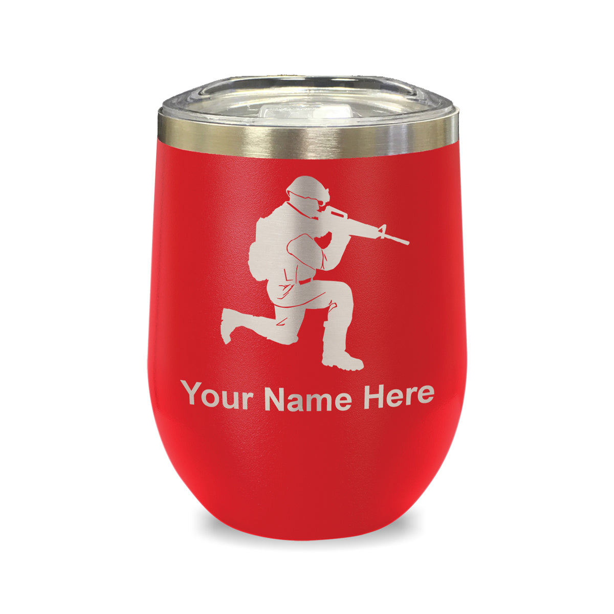 LaserGram Double Wall Stainless Steel Wine Glass, Military Soldier, Personalized Engraving Included