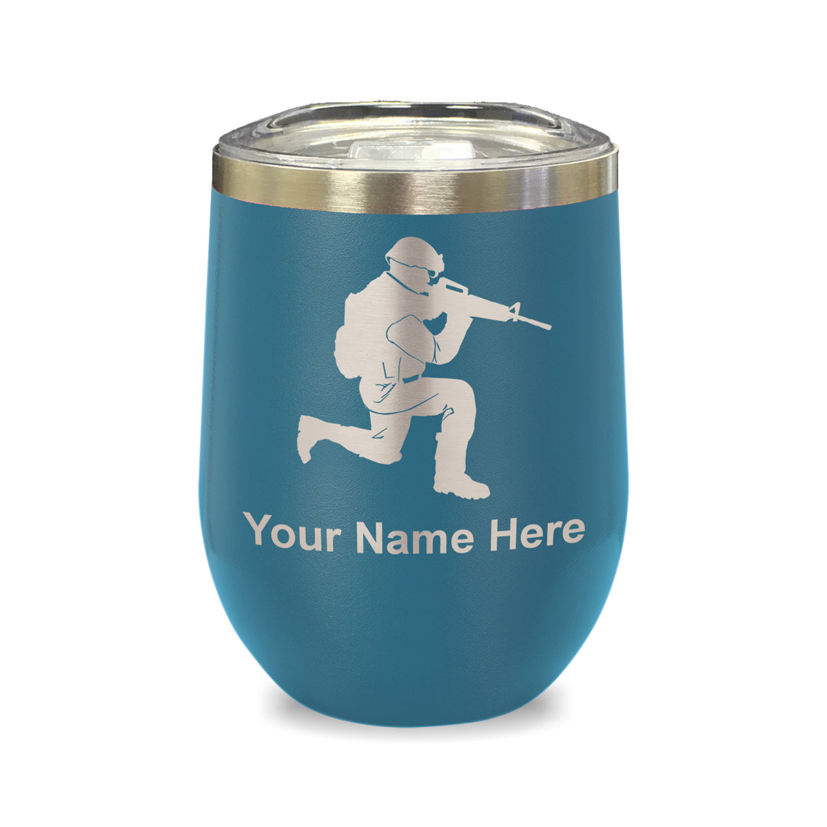 LaserGram Double Wall Stainless Steel Wine Glass, Military Soldier, Personalized Engraving Included