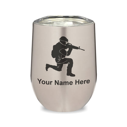 LaserGram Double Wall Stainless Steel Wine Glass, Military Soldier, Personalized Engraving Included