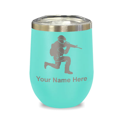 LaserGram Double Wall Stainless Steel Wine Glass, Military Soldier, Personalized Engraving Included