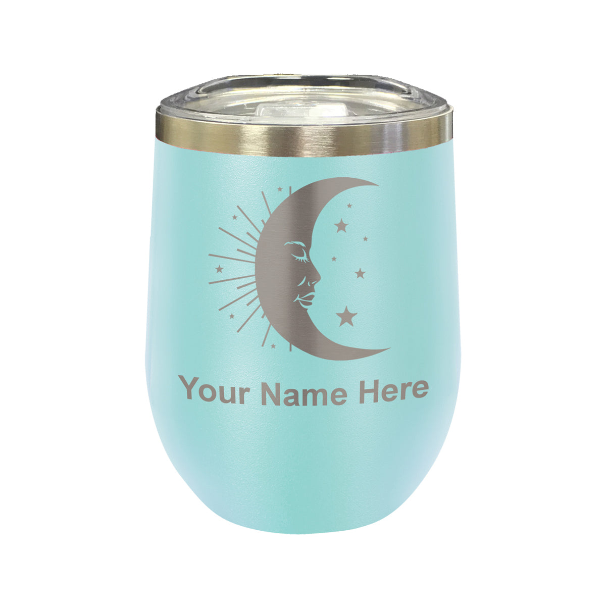 LaserGram Double Wall Stainless Steel Wine Glass, Moon, Personalized Engraving Included