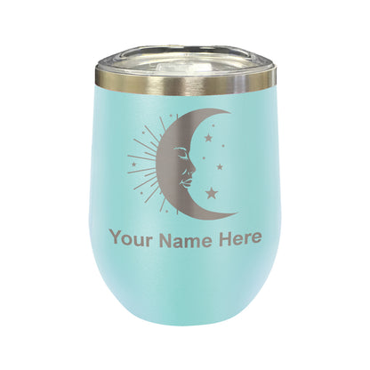 LaserGram Double Wall Stainless Steel Wine Glass, Moon, Personalized Engraving Included