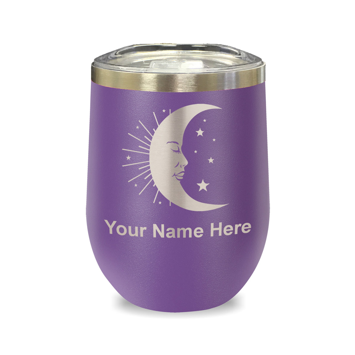 LaserGram Double Wall Stainless Steel Wine Glass, Moon, Personalized Engraving Included