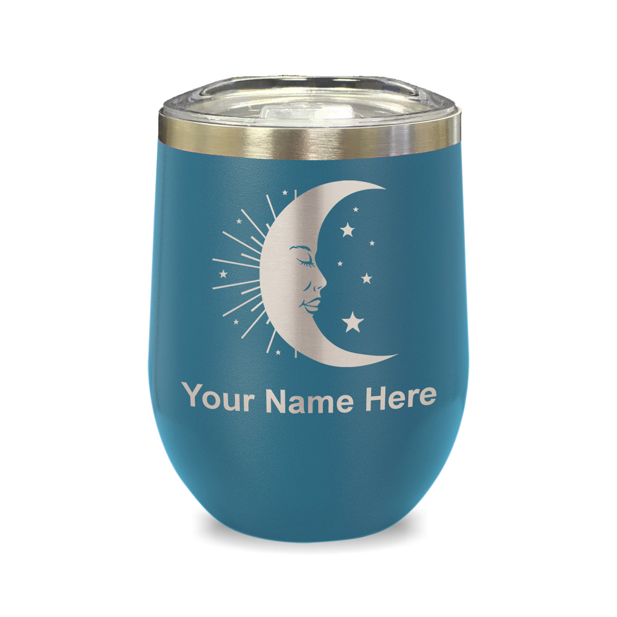 LaserGram Double Wall Stainless Steel Wine Glass, Moon, Personalized Engraving Included