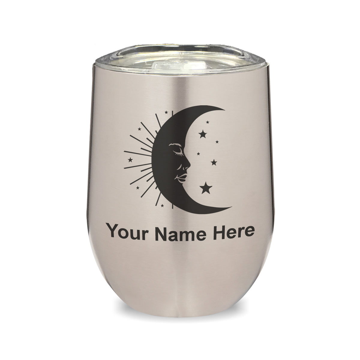 LaserGram Double Wall Stainless Steel Wine Glass, Moon, Personalized Engraving Included