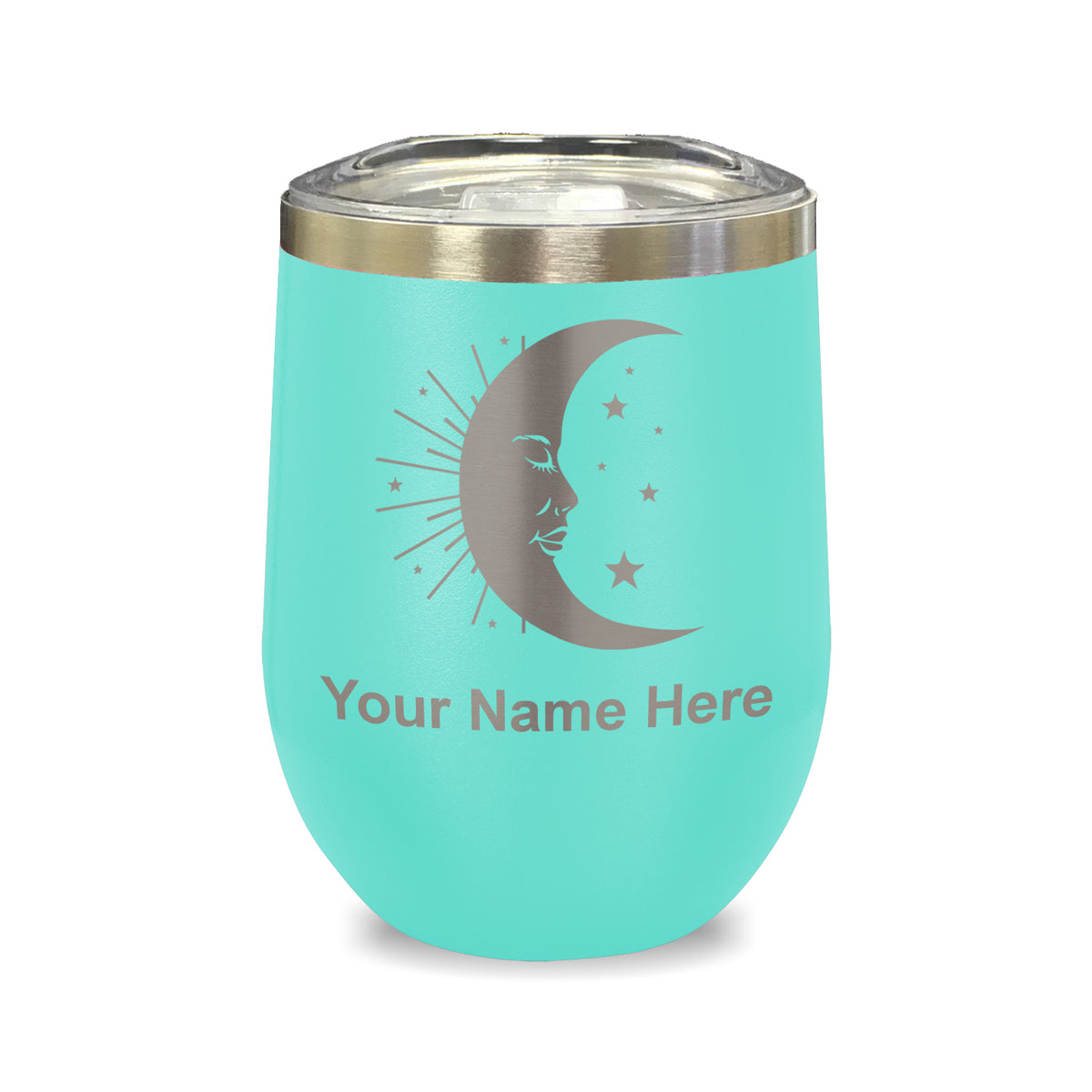 LaserGram Double Wall Stainless Steel Wine Glass, Moon, Personalized Engraving Included