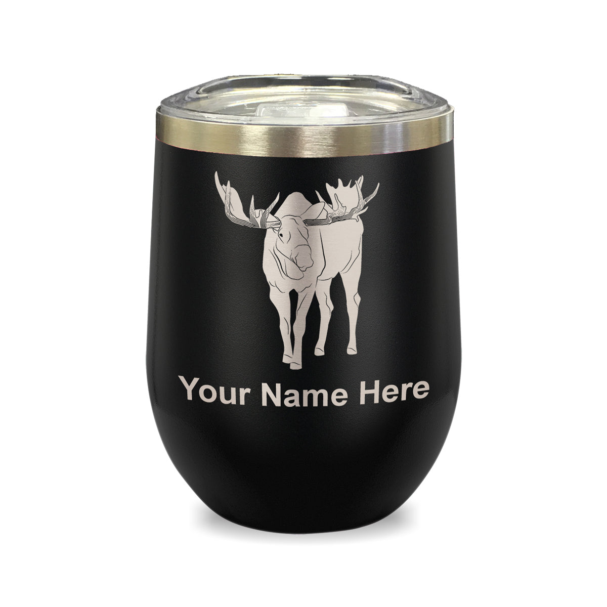 LaserGram Double Wall Stainless Steel Wine Glass, Moose, Personalized Engraving Included