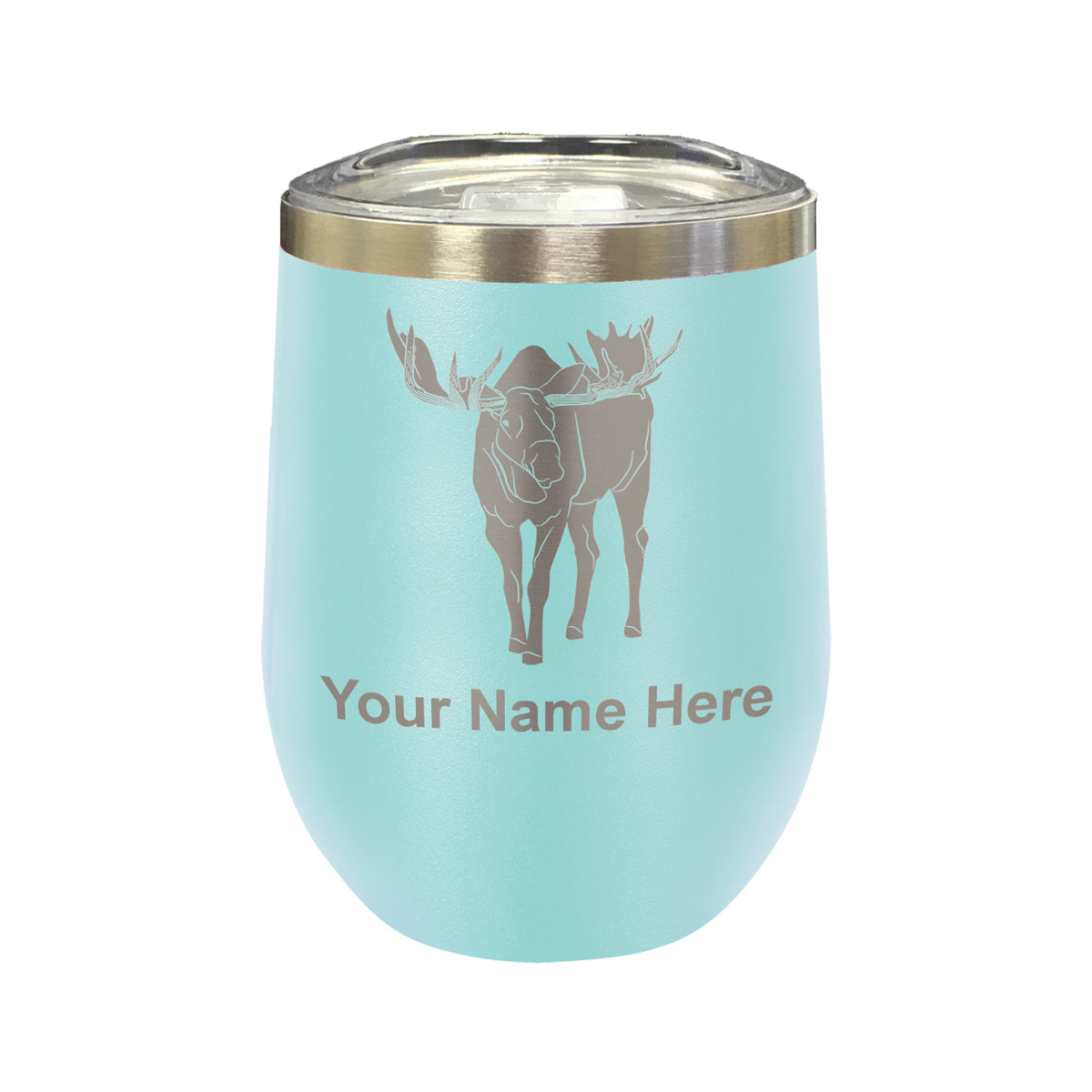 LaserGram Double Wall Stainless Steel Wine Glass, Moose, Personalized Engraving Included