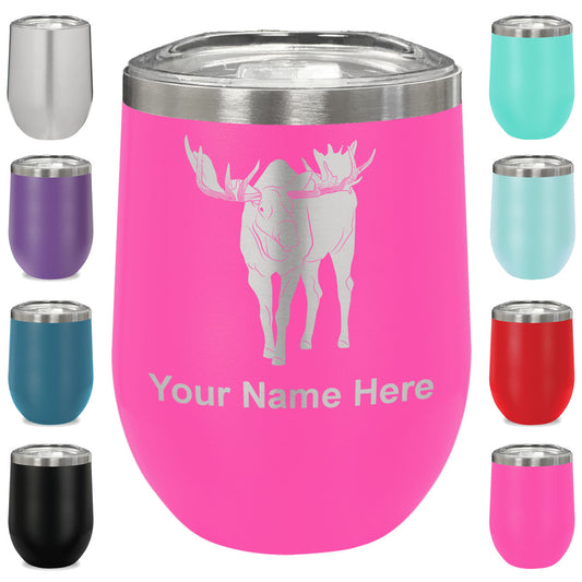 LaserGram Double Wall Stainless Steel Wine Glass, Moose, Personalized Engraving Included