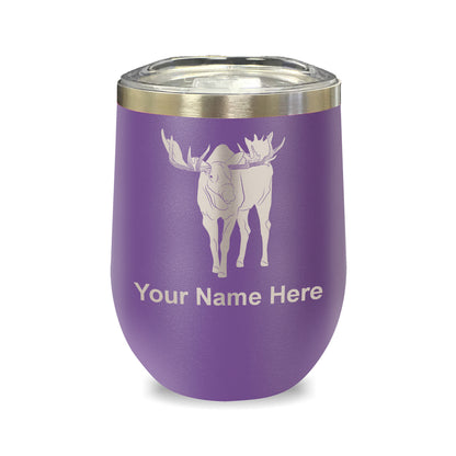 LaserGram Double Wall Stainless Steel Wine Glass, Moose, Personalized Engraving Included