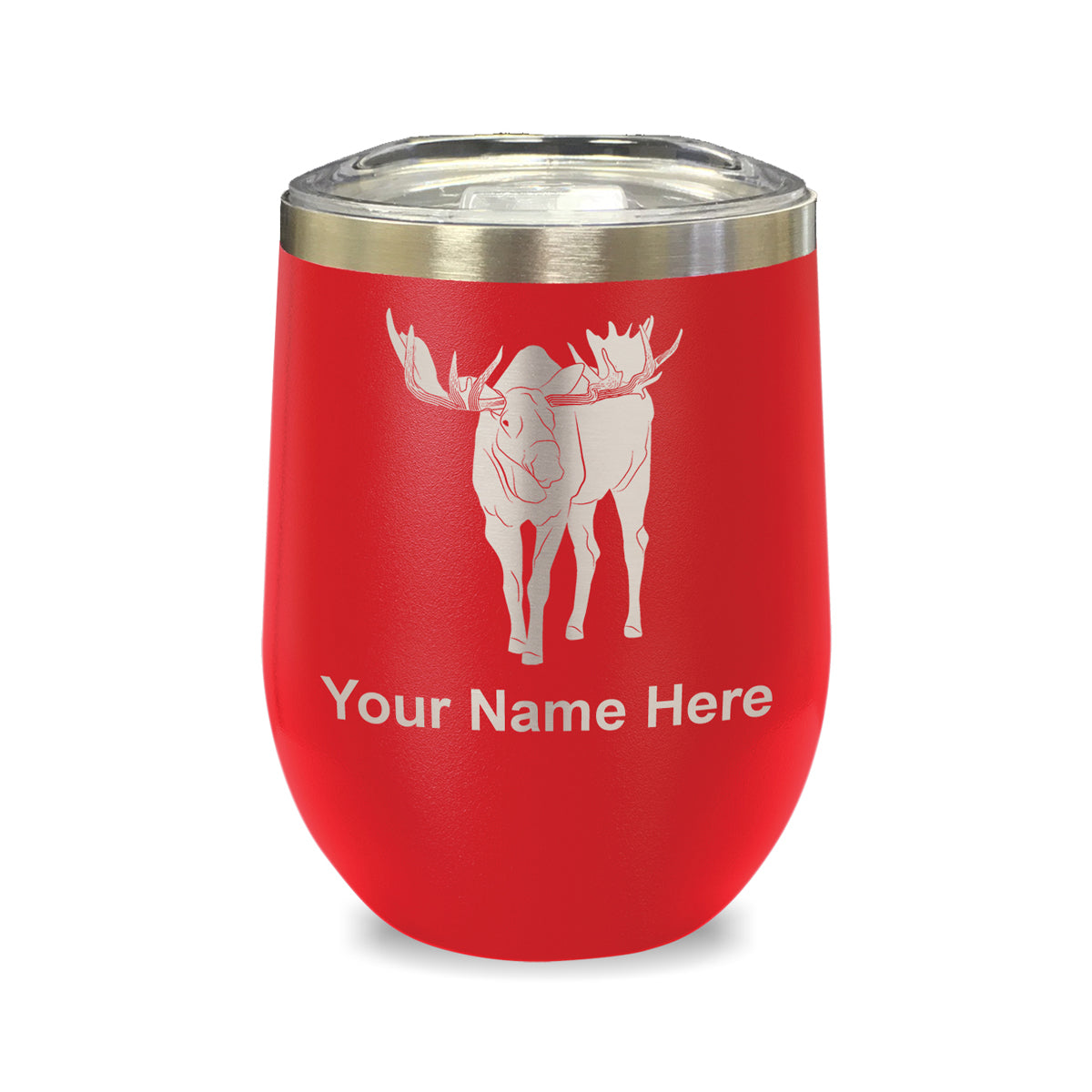 LaserGram Double Wall Stainless Steel Wine Glass, Moose, Personalized Engraving Included