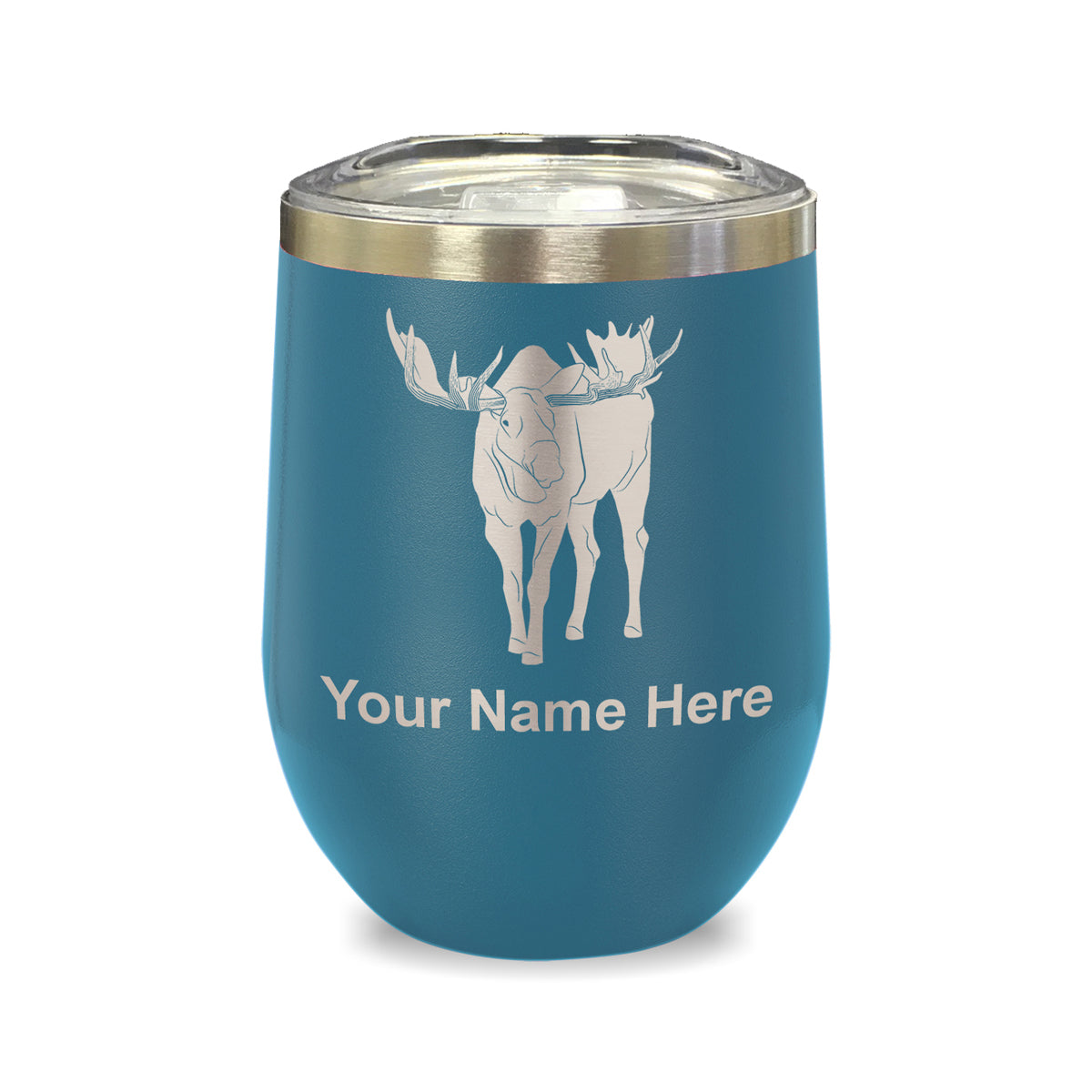 LaserGram Double Wall Stainless Steel Wine Glass, Moose, Personalized Engraving Included