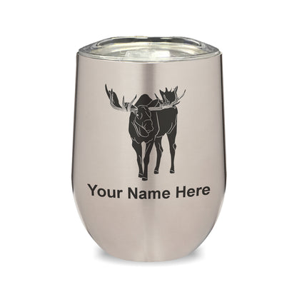 LaserGram Double Wall Stainless Steel Wine Glass, Moose, Personalized Engraving Included