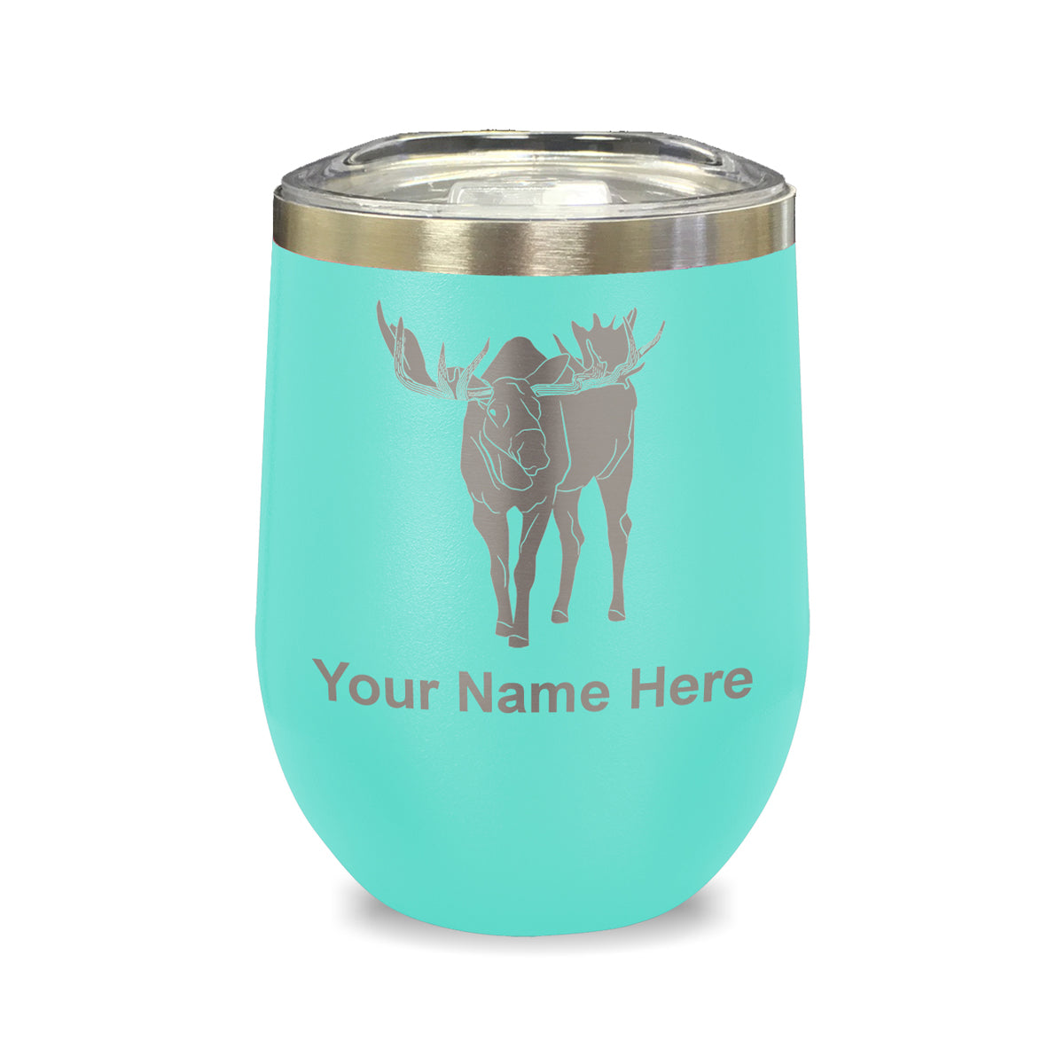 LaserGram Double Wall Stainless Steel Wine Glass, Moose, Personalized Engraving Included