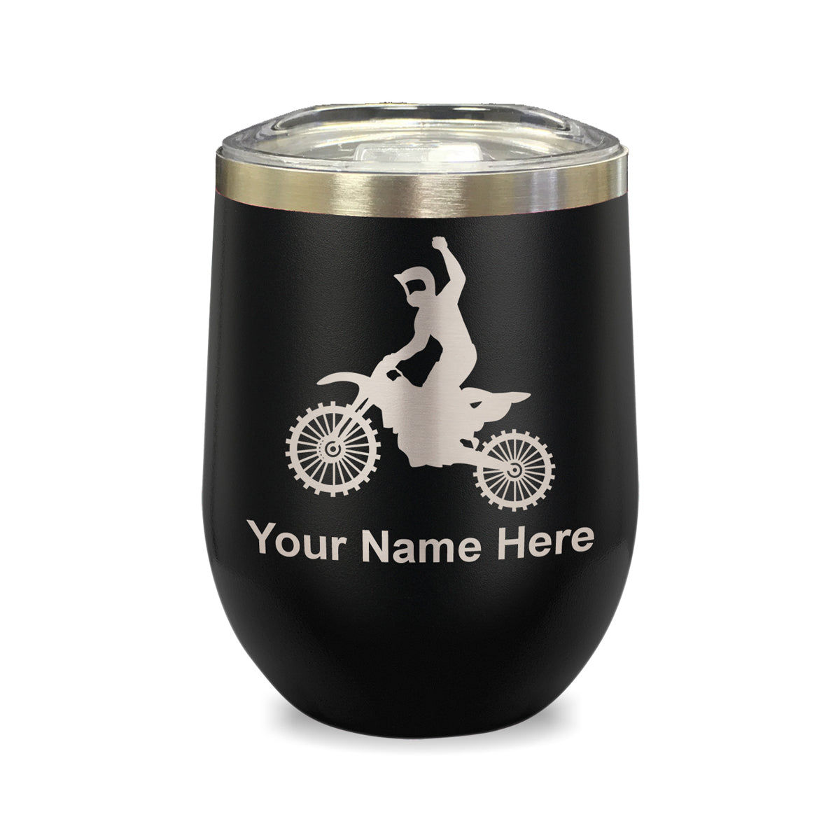 LaserGram Double Wall Stainless Steel Wine Glass, Motocross, Personalized Engraving Included