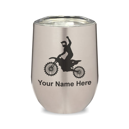 LaserGram Double Wall Stainless Steel Wine Glass, Motocross, Personalized Engraving Included