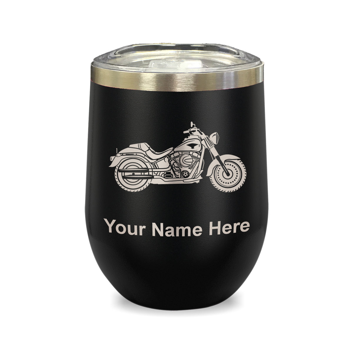 LaserGram Double Wall Stainless Steel Wine Glass, Motorcycle, Personalized Engraving Included