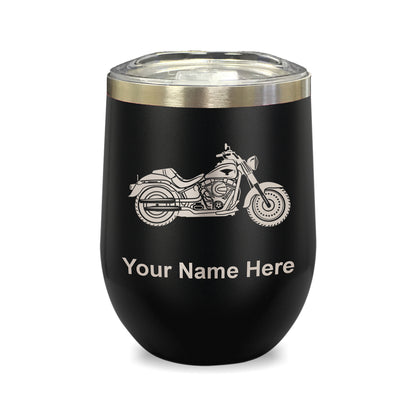 LaserGram Double Wall Stainless Steel Wine Glass, Motorcycle, Personalized Engraving Included