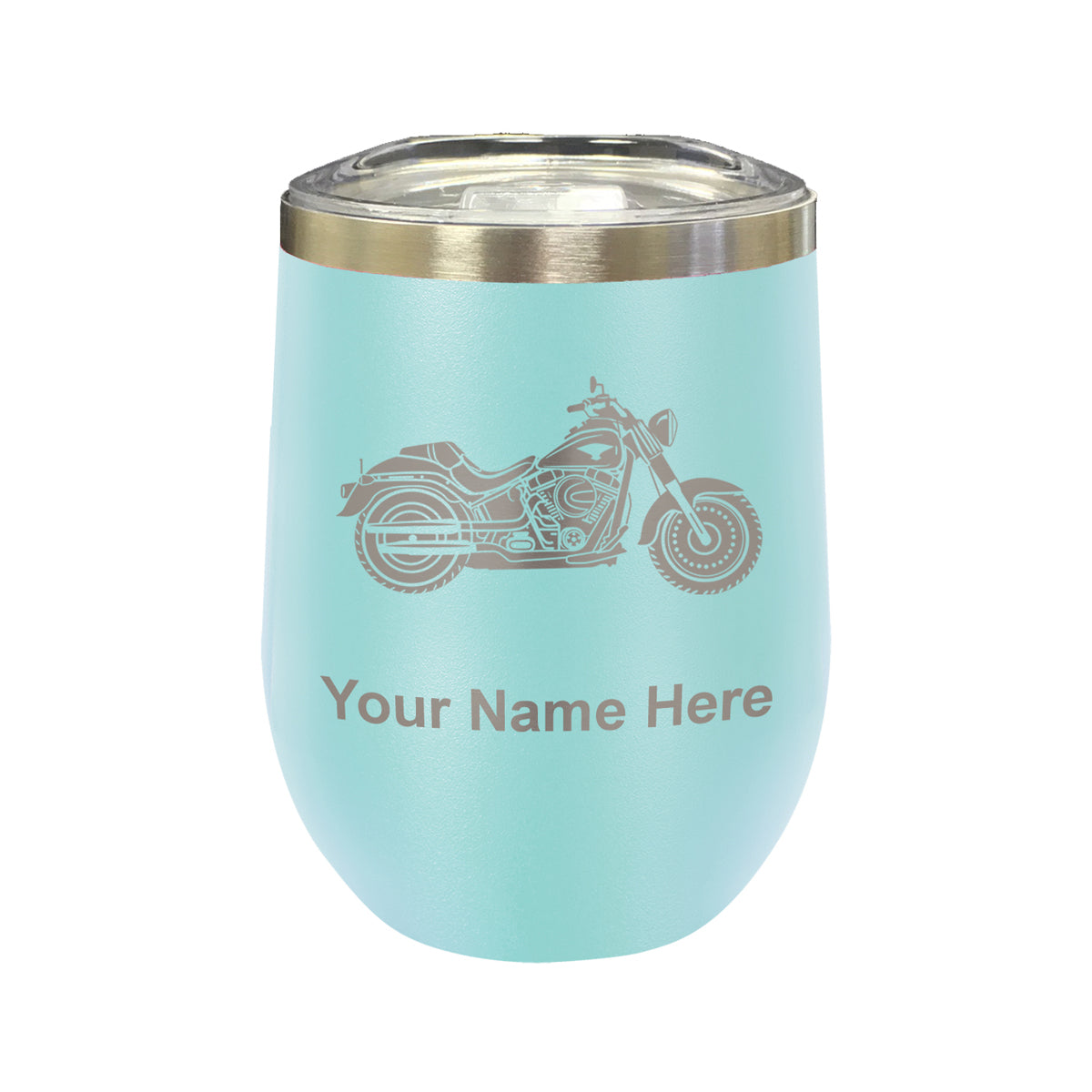 LaserGram Double Wall Stainless Steel Wine Glass, Motorcycle, Personalized Engraving Included