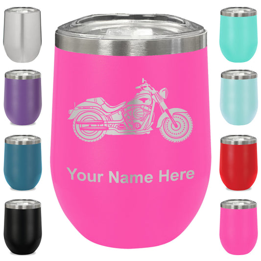 LaserGram Double Wall Stainless Steel Wine Glass, Motorcycle, Personalized Engraving Included