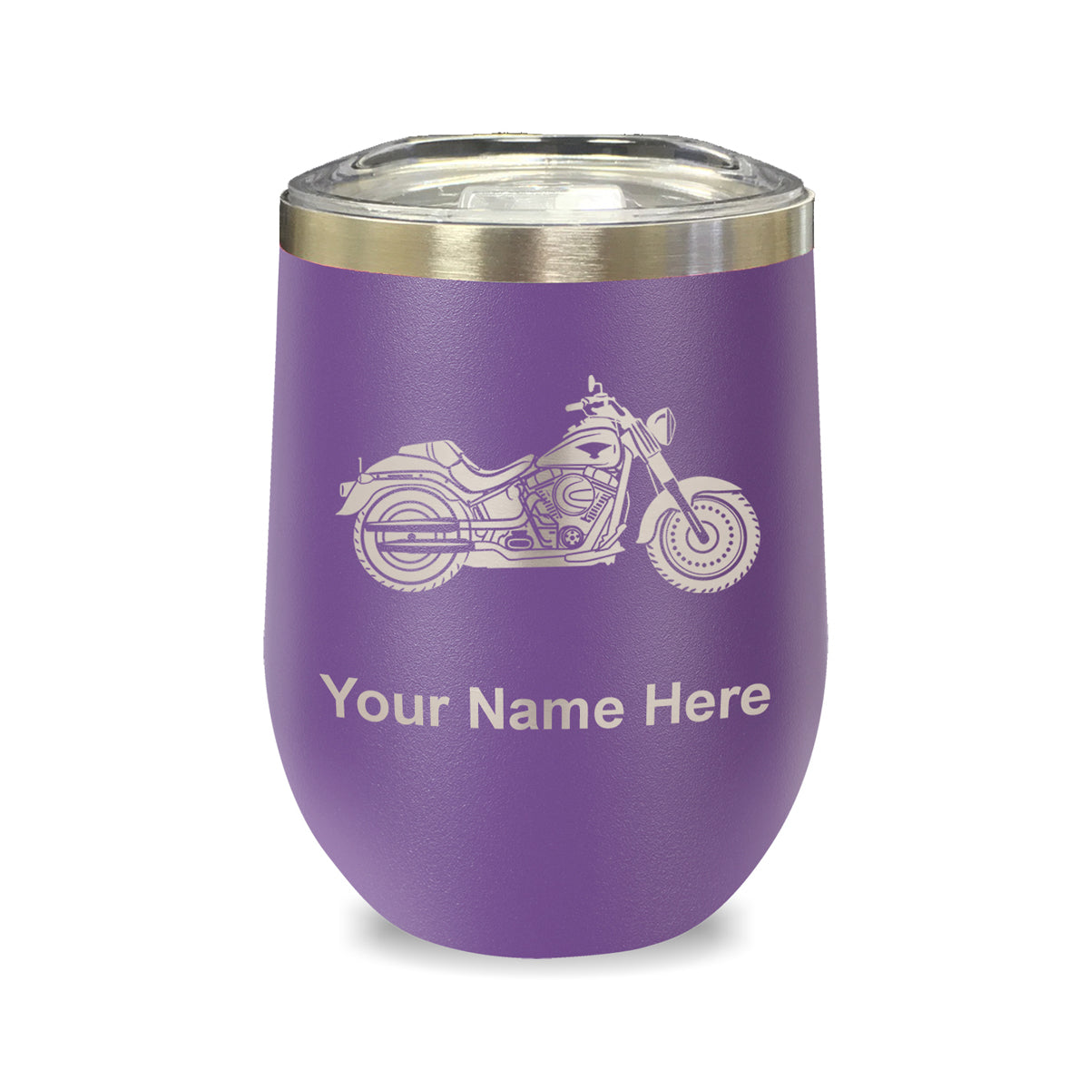 LaserGram Double Wall Stainless Steel Wine Glass, Motorcycle, Personalized Engraving Included