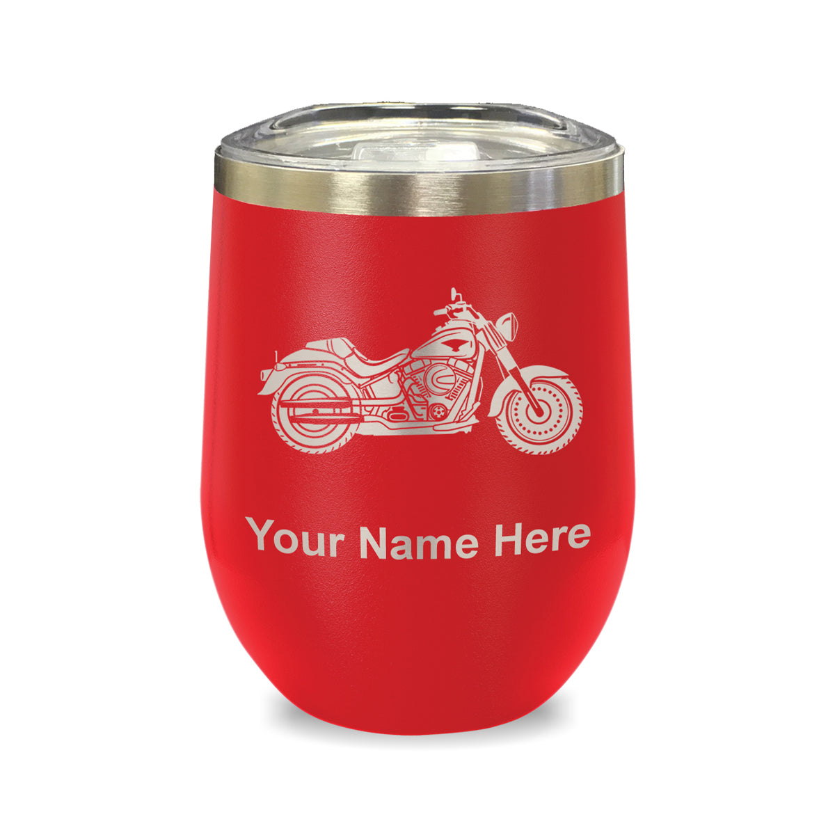 LaserGram Double Wall Stainless Steel Wine Glass, Motorcycle, Personalized Engraving Included