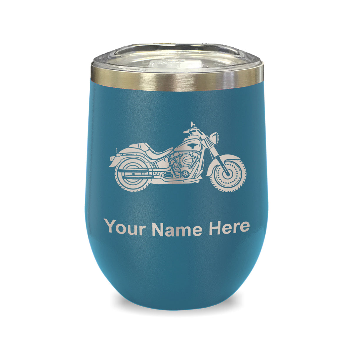 LaserGram Double Wall Stainless Steel Wine Glass, Motorcycle, Personalized Engraving Included