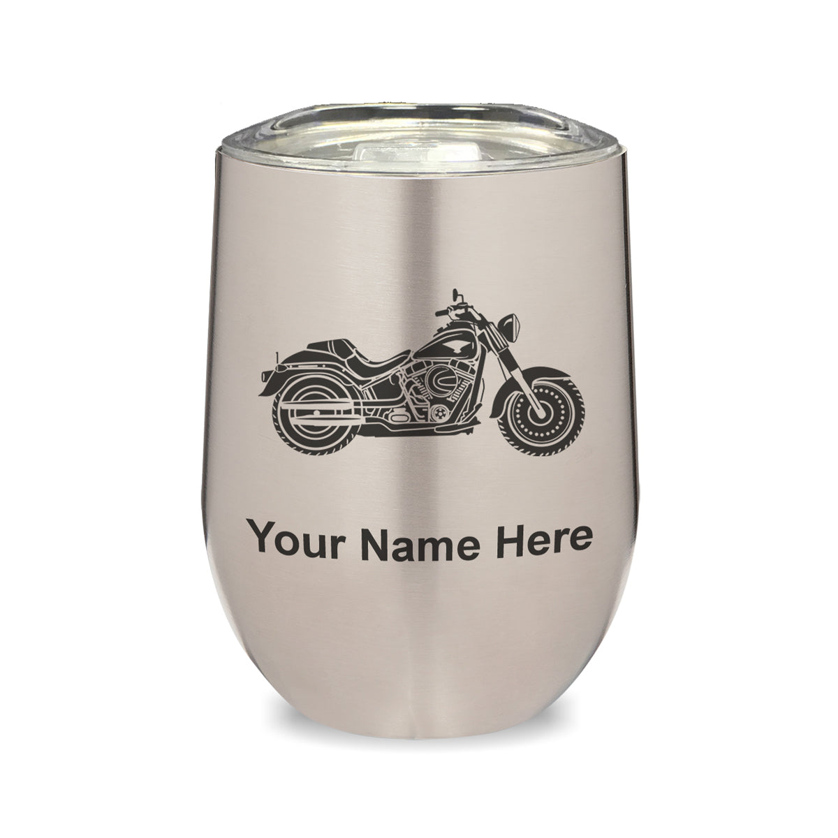 LaserGram Double Wall Stainless Steel Wine Glass, Motorcycle, Personalized Engraving Included