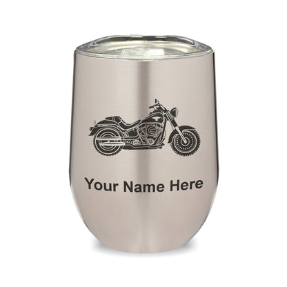 LaserGram Double Wall Stainless Steel Wine Glass, Motorcycle, Personalized Engraving Included