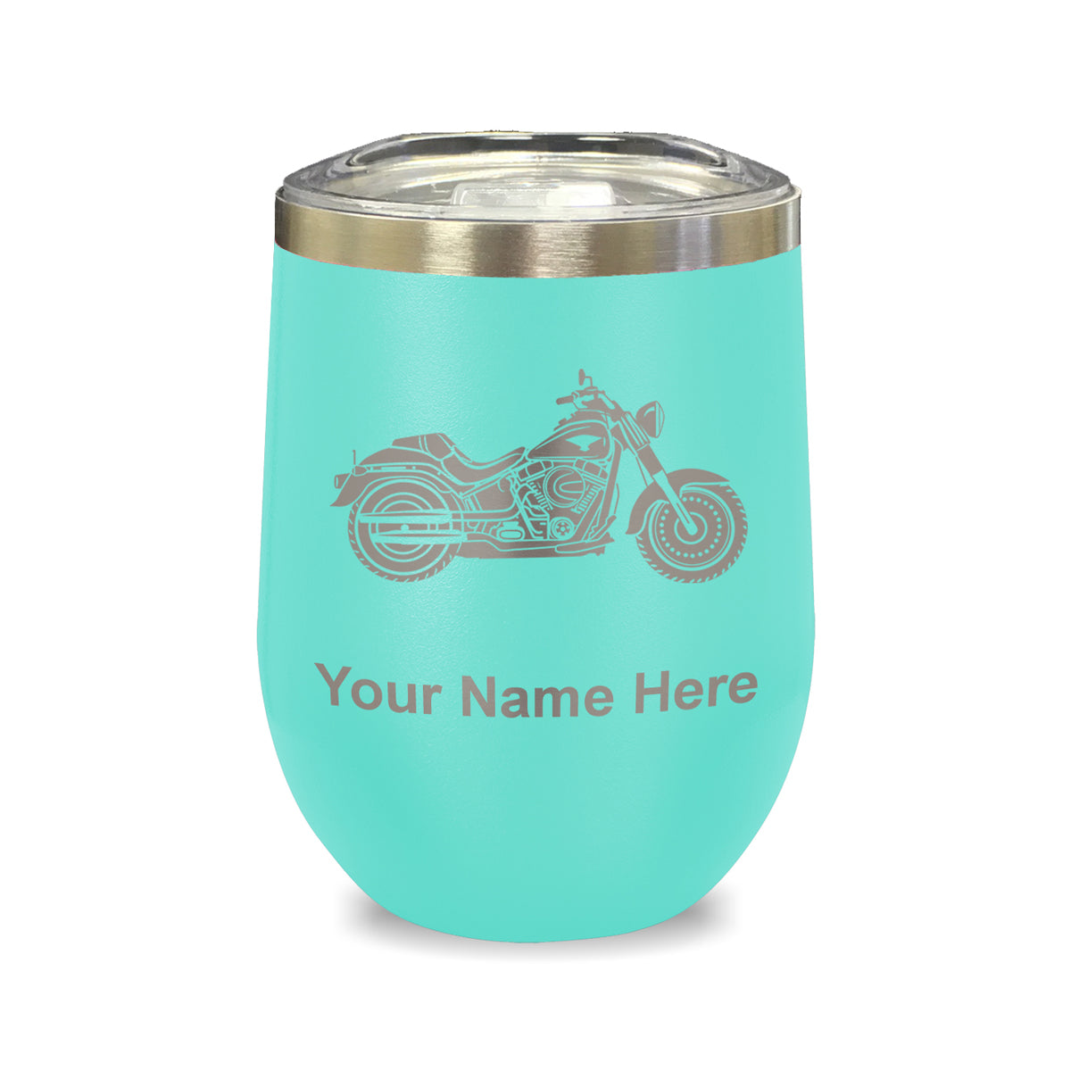 LaserGram Double Wall Stainless Steel Wine Glass, Motorcycle, Personalized Engraving Included