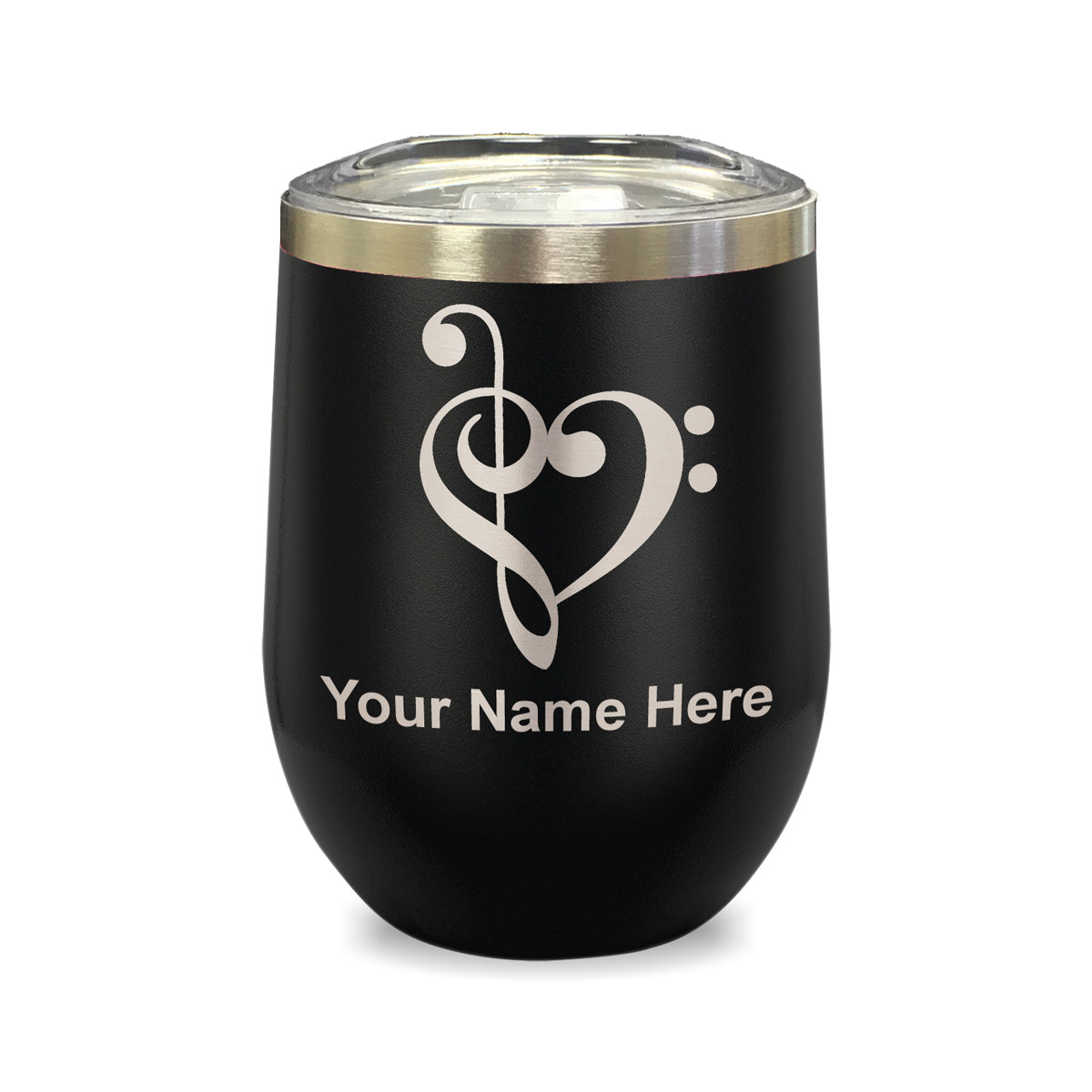 LaserGram Double Wall Stainless Steel Wine Glass, Music Heart, Personalized Engraving Included