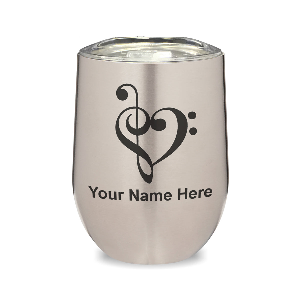 LaserGram Double Wall Stainless Steel Wine Glass, Music Heart, Personalized Engraving Included