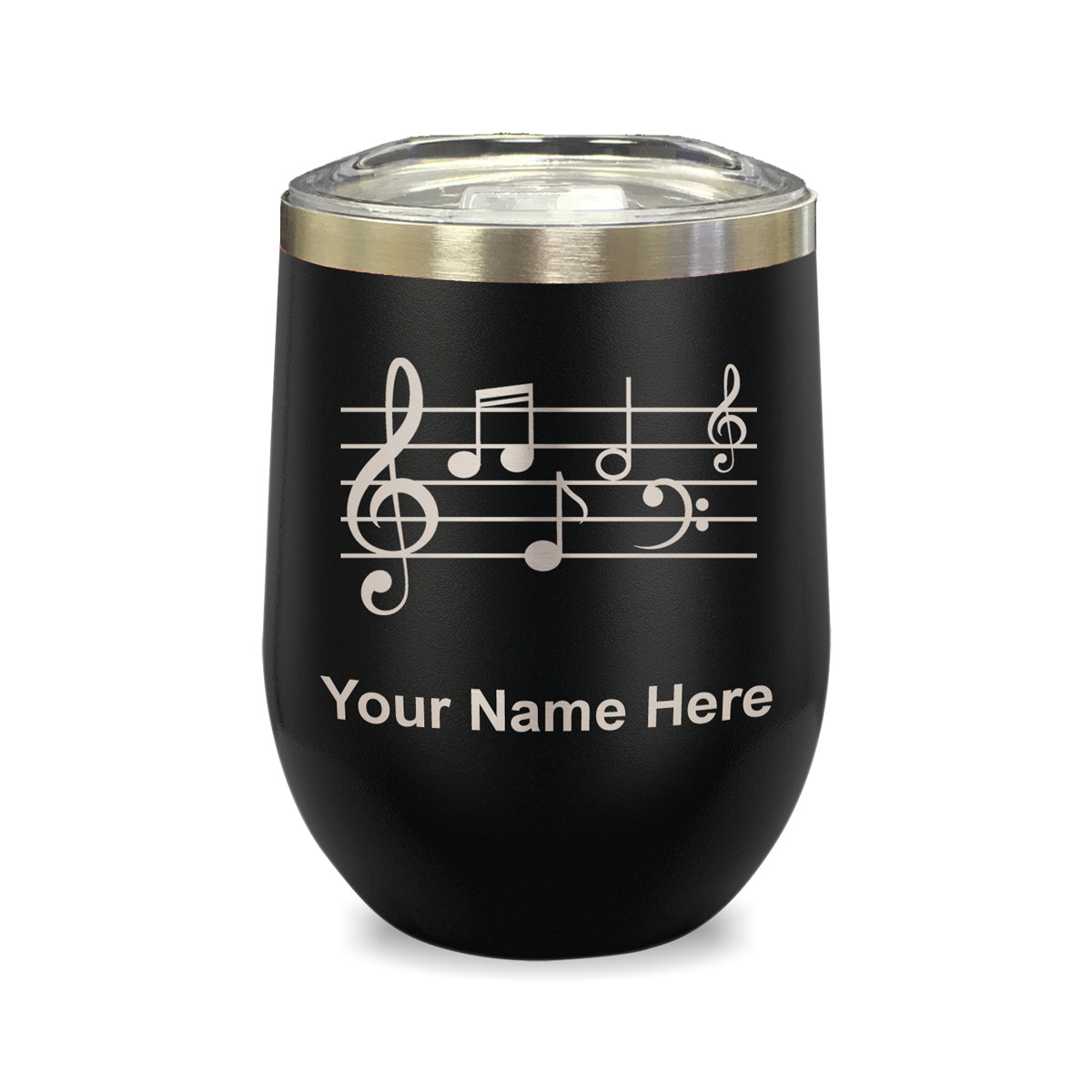 LaserGram Double Wall Stainless Steel Wine Glass, Music Staff, Personalized Engraving Included