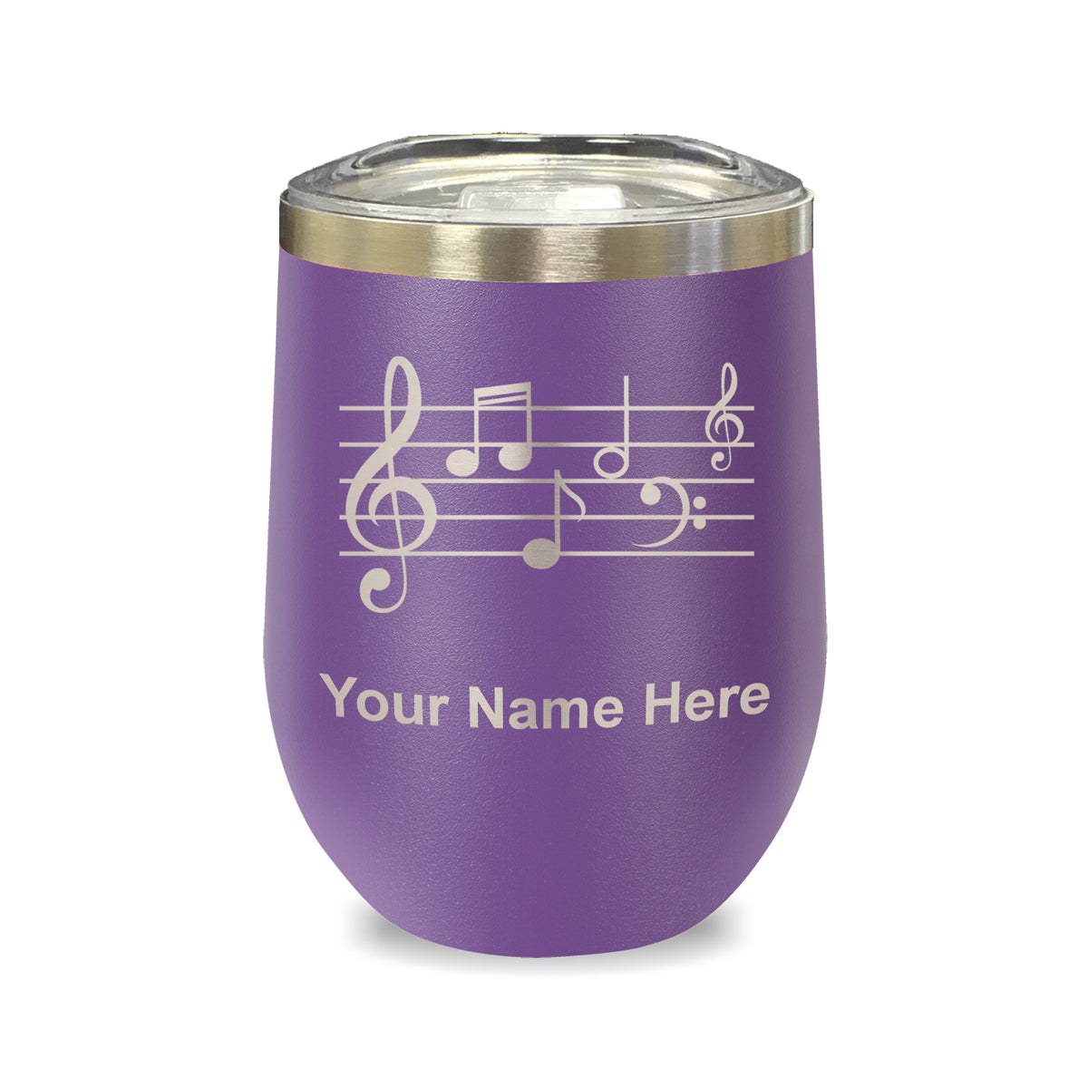 LaserGram Double Wall Stainless Steel Wine Glass, Music Staff, Personalized Engraving Included