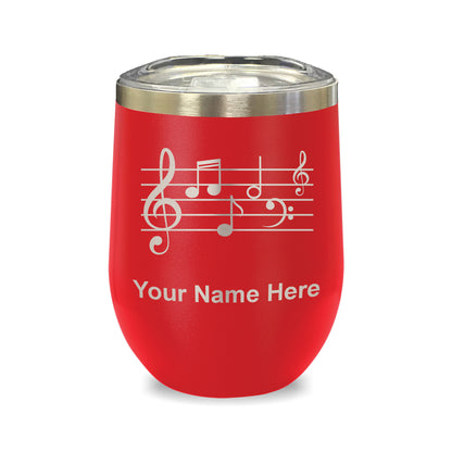 LaserGram Double Wall Stainless Steel Wine Glass, Music Staff, Personalized Engraving Included