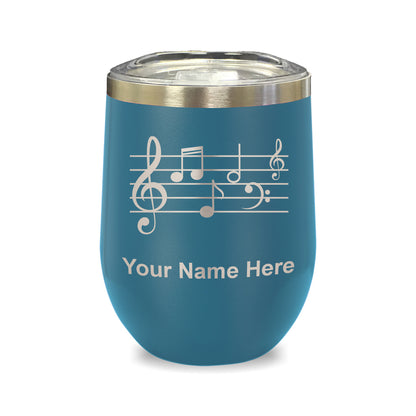 LaserGram Double Wall Stainless Steel Wine Glass, Music Staff, Personalized Engraving Included