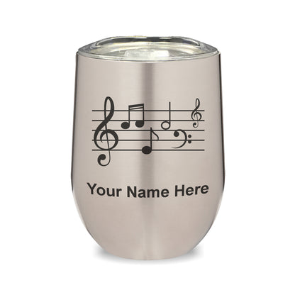 LaserGram Double Wall Stainless Steel Wine Glass, Music Staff, Personalized Engraving Included