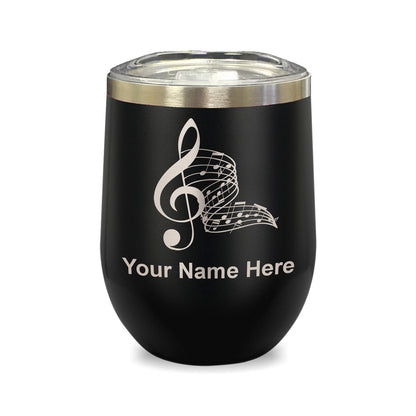 LaserGram Double Wall Stainless Steel Wine Glass, Musical Notes, Personalized Engraving Included