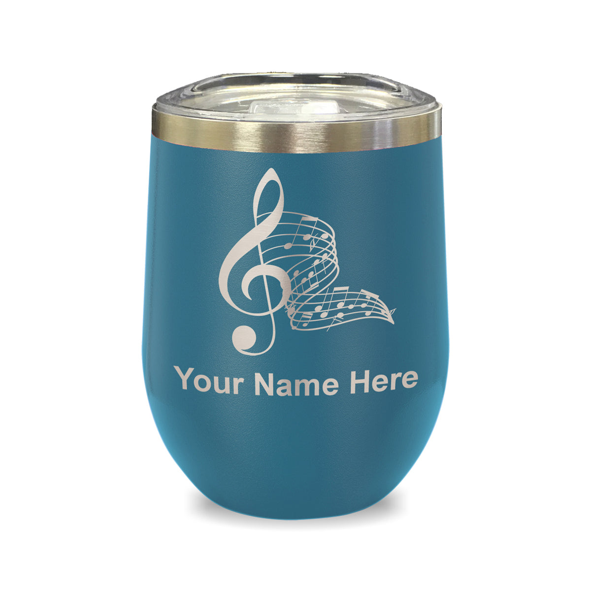 LaserGram Double Wall Stainless Steel Wine Glass, Musical Notes, Personalized Engraving Included