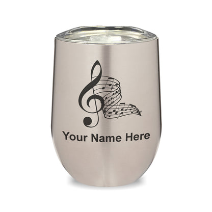 LaserGram Double Wall Stainless Steel Wine Glass, Musical Notes, Personalized Engraving Included