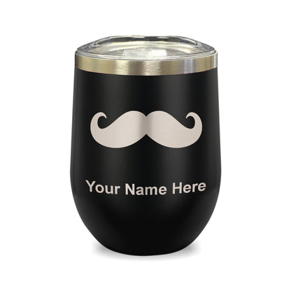 LaserGram Double Wall Stainless Steel Wine Glass, Mustache, Personalized Engraving Included