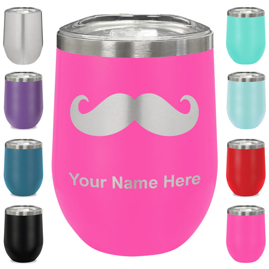LaserGram Double Wall Stainless Steel Wine Glass, Mustache, Personalized Engraving Included