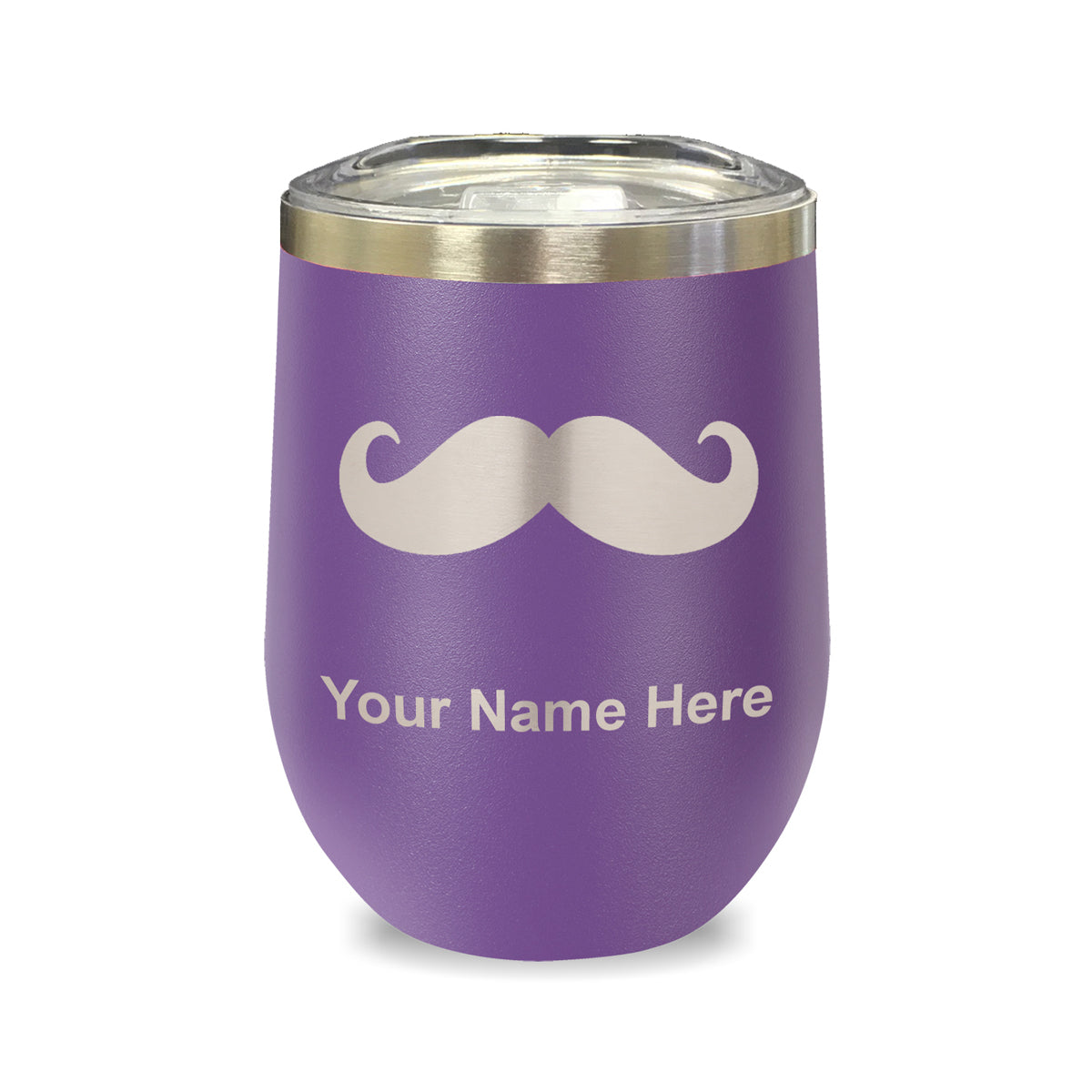 LaserGram Double Wall Stainless Steel Wine Glass, Mustache, Personalized Engraving Included