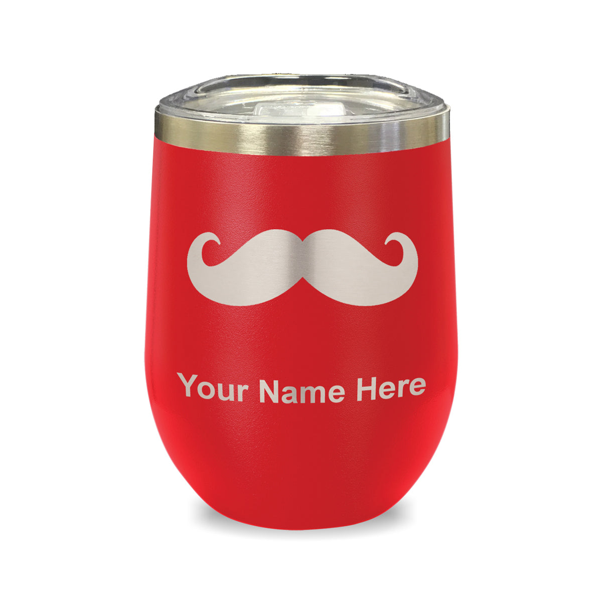 LaserGram Double Wall Stainless Steel Wine Glass, Mustache, Personalized Engraving Included