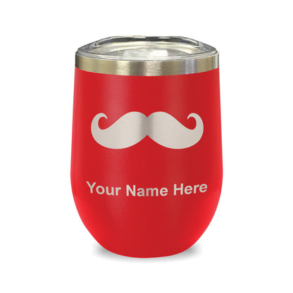 LaserGram Double Wall Stainless Steel Wine Glass, Mustache, Personalized Engraving Included