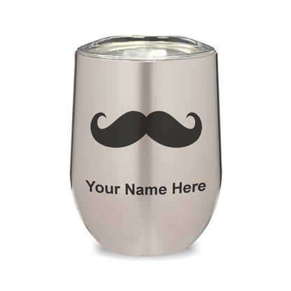 LaserGram Double Wall Stainless Steel Wine Glass, Mustache, Personalized Engraving Included