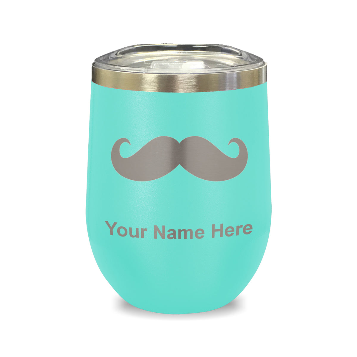 LaserGram Double Wall Stainless Steel Wine Glass, Mustache, Personalized Engraving Included