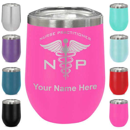 LaserGram Double Wall Stainless Steel Wine Glass, NP Nurse Practitioner, Personalized Engraving Included
