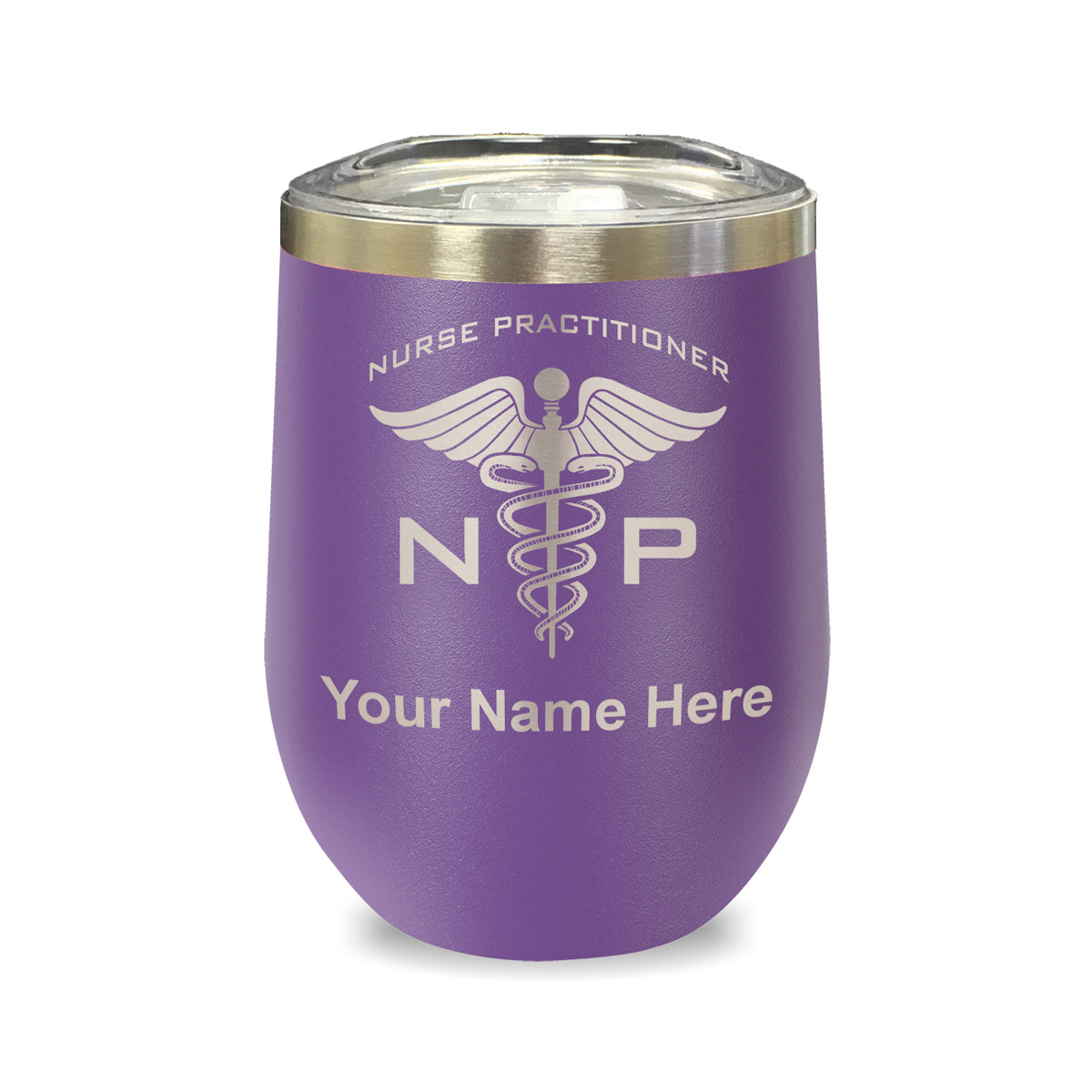 LaserGram Double Wall Stainless Steel Wine Glass, NP Nurse Practitioner, Personalized Engraving Included