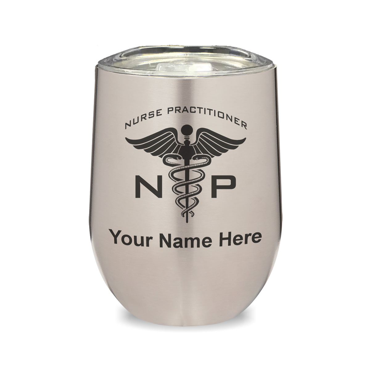 LaserGram Double Wall Stainless Steel Wine Glass, NP Nurse Practitioner, Personalized Engraving Included